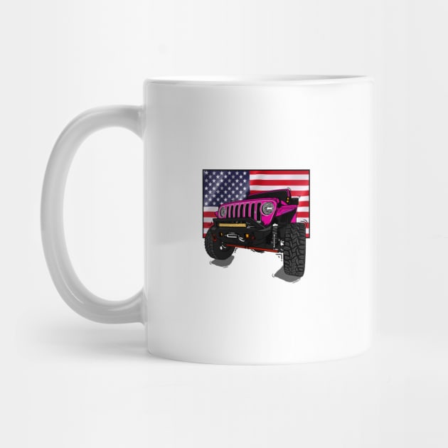 Jeep with American Flag - Pink Essential by 4x4 Sketch